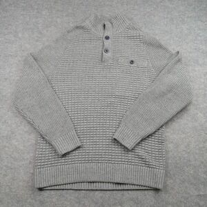 Duluth Trading Sweater Mens Large Gray‎ Waffle Knit Henley Pullover Sweatshirt